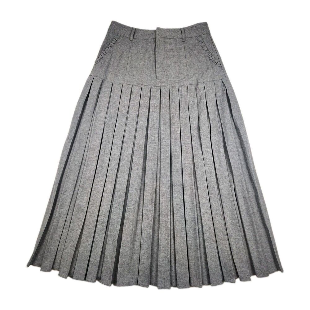 Cinq a Sept Bane Pleated Skirt Womens 8 Gray Midi Drop Waist Ruffle Pockets